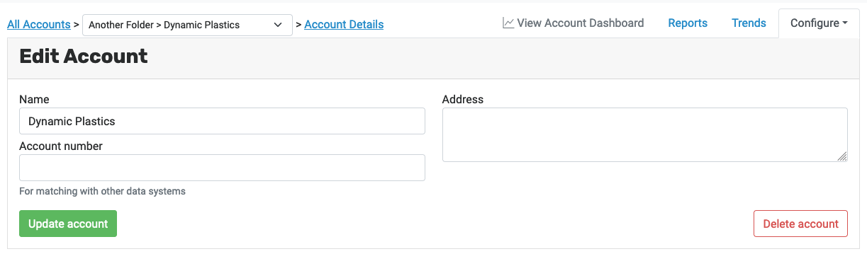 Account details in Aqualytics