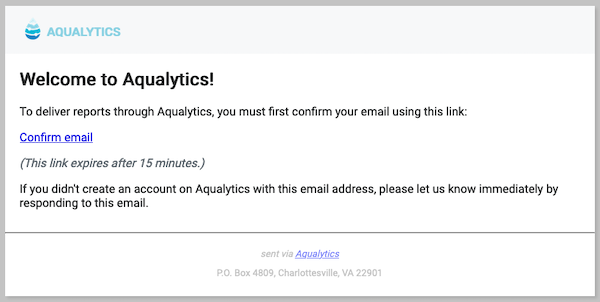 Confirming your email in Aqualytics