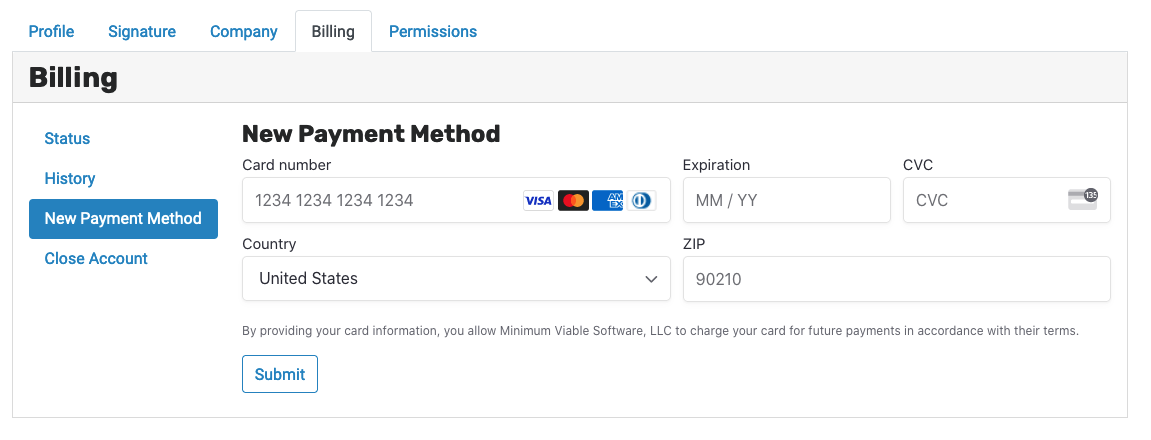 Adding a credit card to Aqualytics