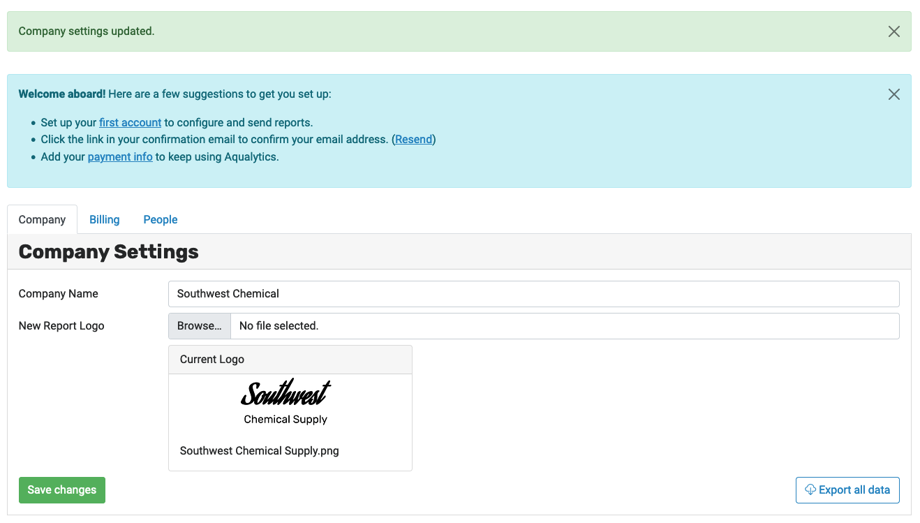 Adding your company logo to Aqualytics